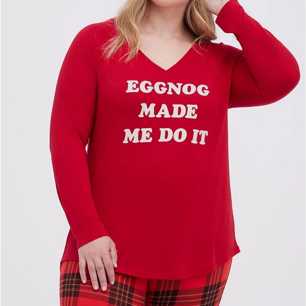 NEW Torrid Christmas Eggnog T-Shirt Plus Size 1X Red Long Sleeve Holiday